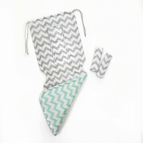 Топотушки Матрас в прогулочную коляску универсальный Зиг-Заг 35x84 см Серый/Мята