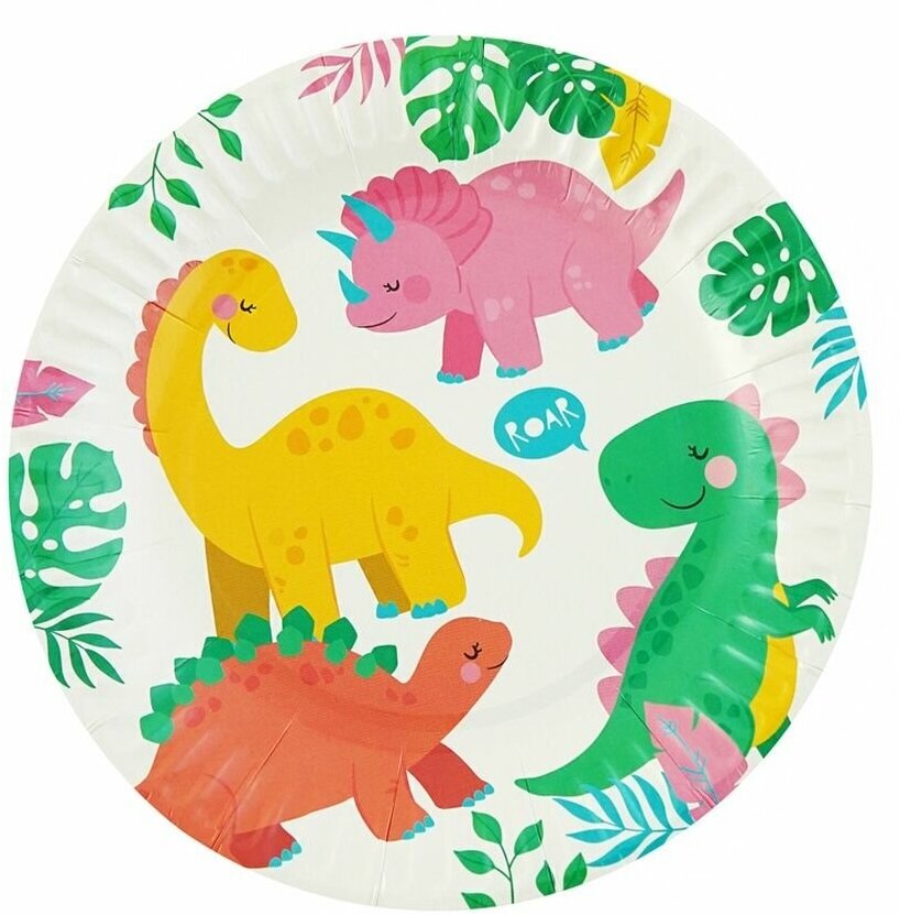 Праздничные тарелки 6 шт Динозаврики, 18 см - фотография № 1