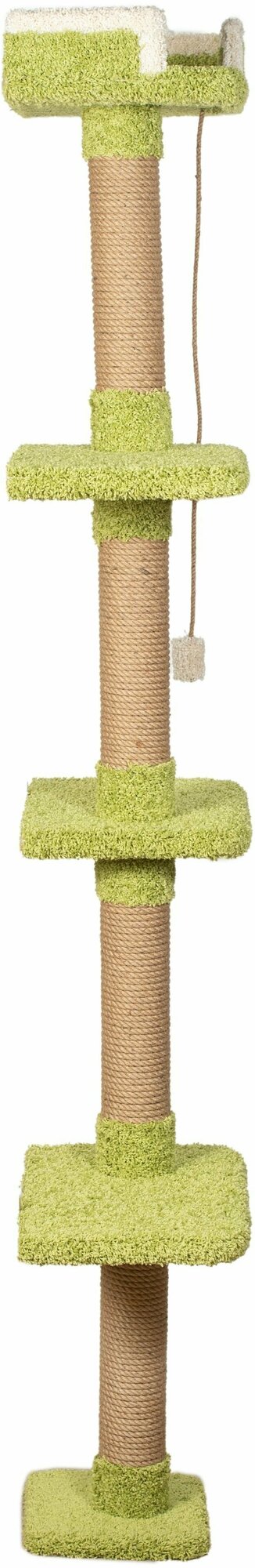 Высокая когтеточка-столбик с лежанкой для кошки угловая "Прыгун" зелёный - фотография № 2