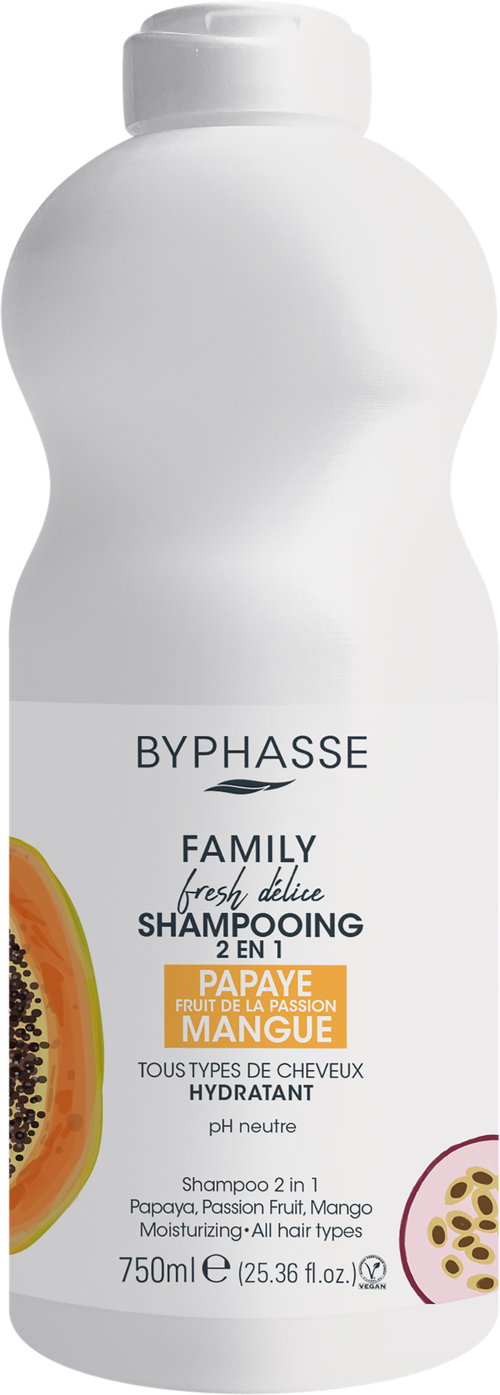 Шампунь для волос BYPHASSE Family fresh delice 2в1 Папайя, маракуйя и манго, 750мл