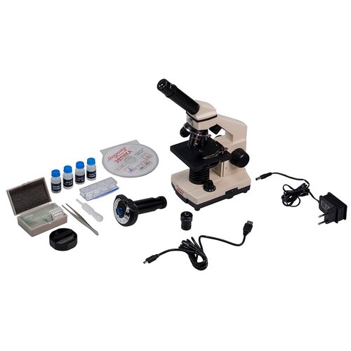 Микроскоп Микромед Эврика 40–1280х с видеоокуляром, в кейсе бежевый