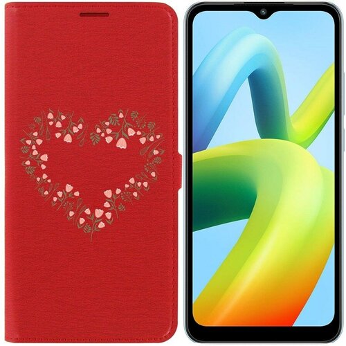Чехол-книжка Krutoff Eco Book для Xiaomi Redmi A1+ Цветочное сердце (красный) чехол книжка krutoff eco book для xiaomi redmi a1 рубиновое сердце красный