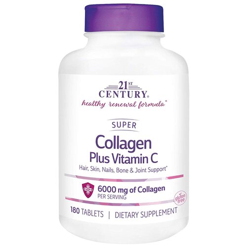 Препарат для укрепления связок и суставов 21st Century Super Collagen Plus Vitamin C, 180 шт. коллаген с витамином c 21st century super collagen plus vitamin c 6000мг 180таб