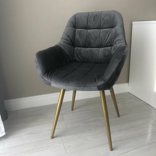 Стул - кресло обеденный Premium, темно-серый цвет, черные ножки, Мебельная фабрика Юдиных