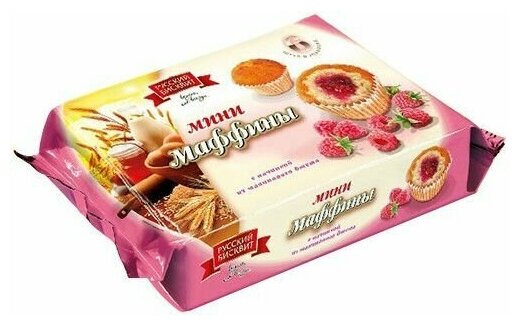 Русский бисквит Мини-маффины с малиновым джемом, 200 г, 4 шт - фотография № 2