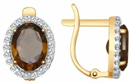 Серьги Diamant online 151708, золото, 585 проба, фианит, раухтопаз
