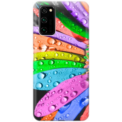 фото Ультратонкий силиконовый чехол-накладка для honor view 30 pro с принтом "разноцветные листья в каплях" gosso
