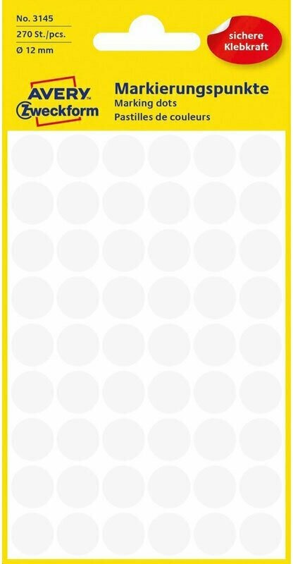 Этикетки-точки для выделения Avery Zweckform, круглые, d-12 мм, 270 штук, 5 листов 5 листов