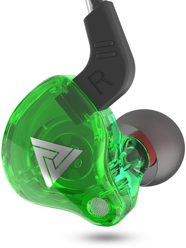 Наушники HiFi проводные спортивные QKZ AK6 прозрачный, зеленый