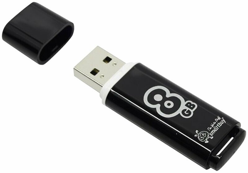 Флеш-диск 8 GB, SmartBuy Glossy, USB 2.0, черный
