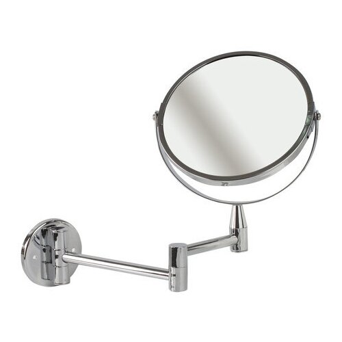 Зеркало настенное BRABIX, диаметр 17 см, двухстороннее, с увеличением, нержавеющая сталь, выдвижное (петли), 604952