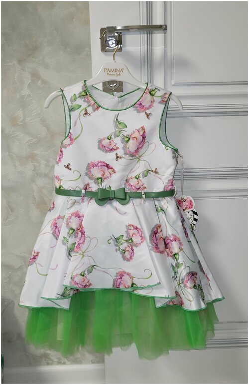 Платье Pamina, размер 134, белый, зеленый