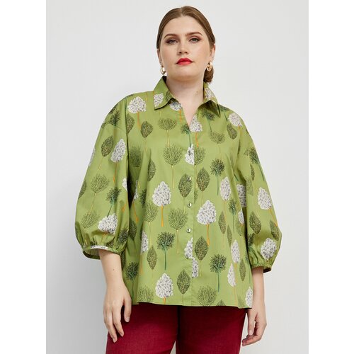 фото Блуза indossero, повседневный стиль, свободный силуэт, укороченный рукав, флористический принт, размер xl, зеленый