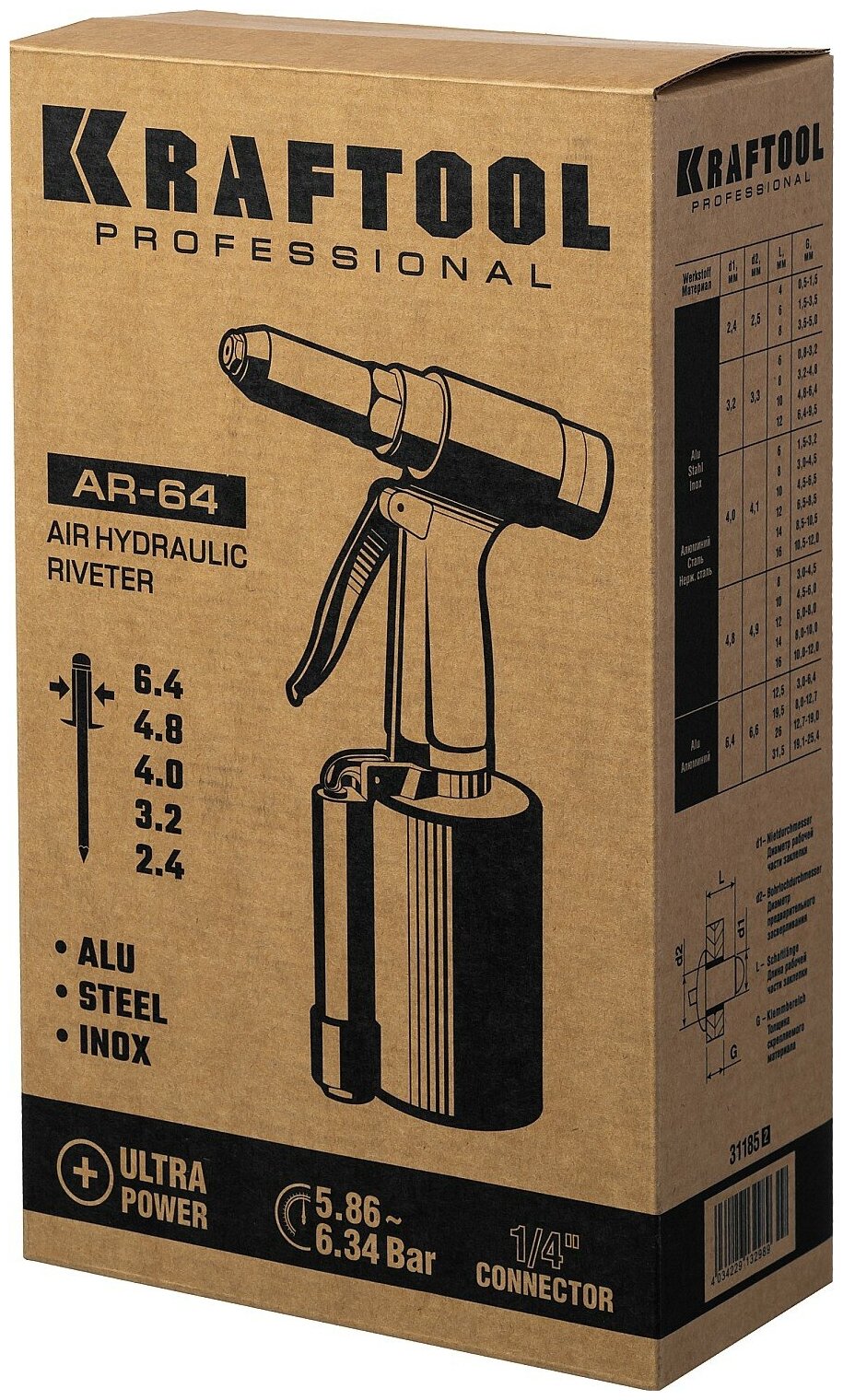 KRAFTOOL AR-64, 2.4-6.4 мм, пневматический заклепочник (31185)