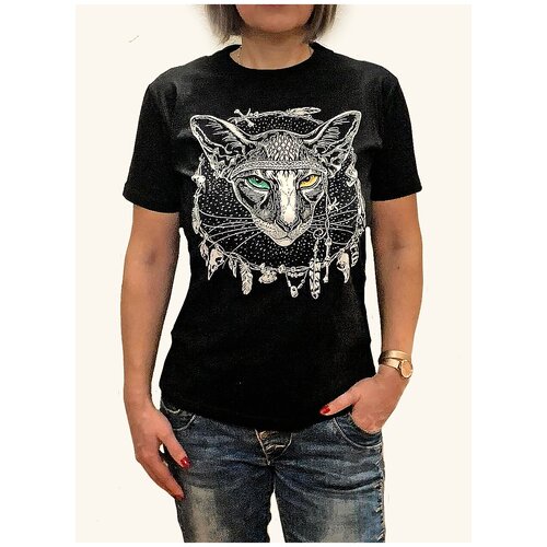 Футболка взрослая черная Египетская кошка