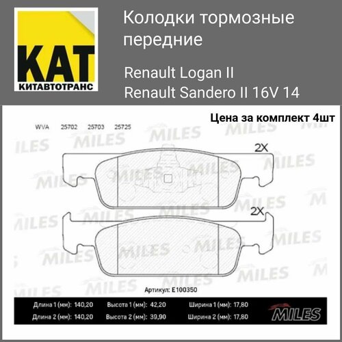 Колодки тормозные передние Рено Логан Сандеро RENAULT LOGAN II/SANDERO II 16V 14- пер. SemiMetallic Комплект 4 штуки