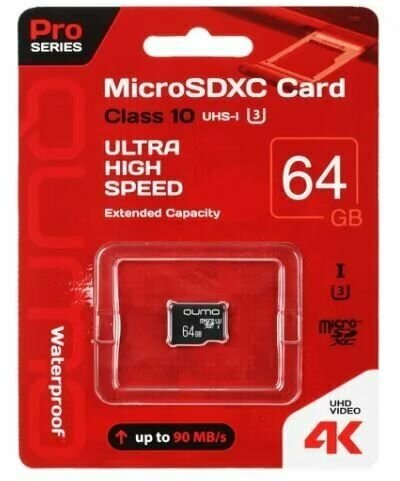 Карта памяти MicroSDXC 64GB 90/45 МБ/с UHS-I U3, 3.0 без адаптера SD