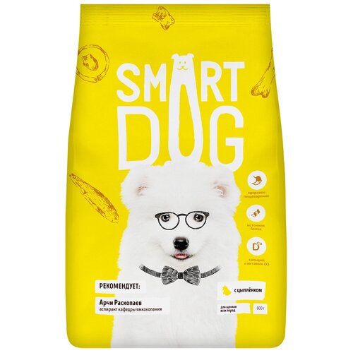Корм сухой для собак Smart Dog для щенков с цыплёнком, 0,8 кг