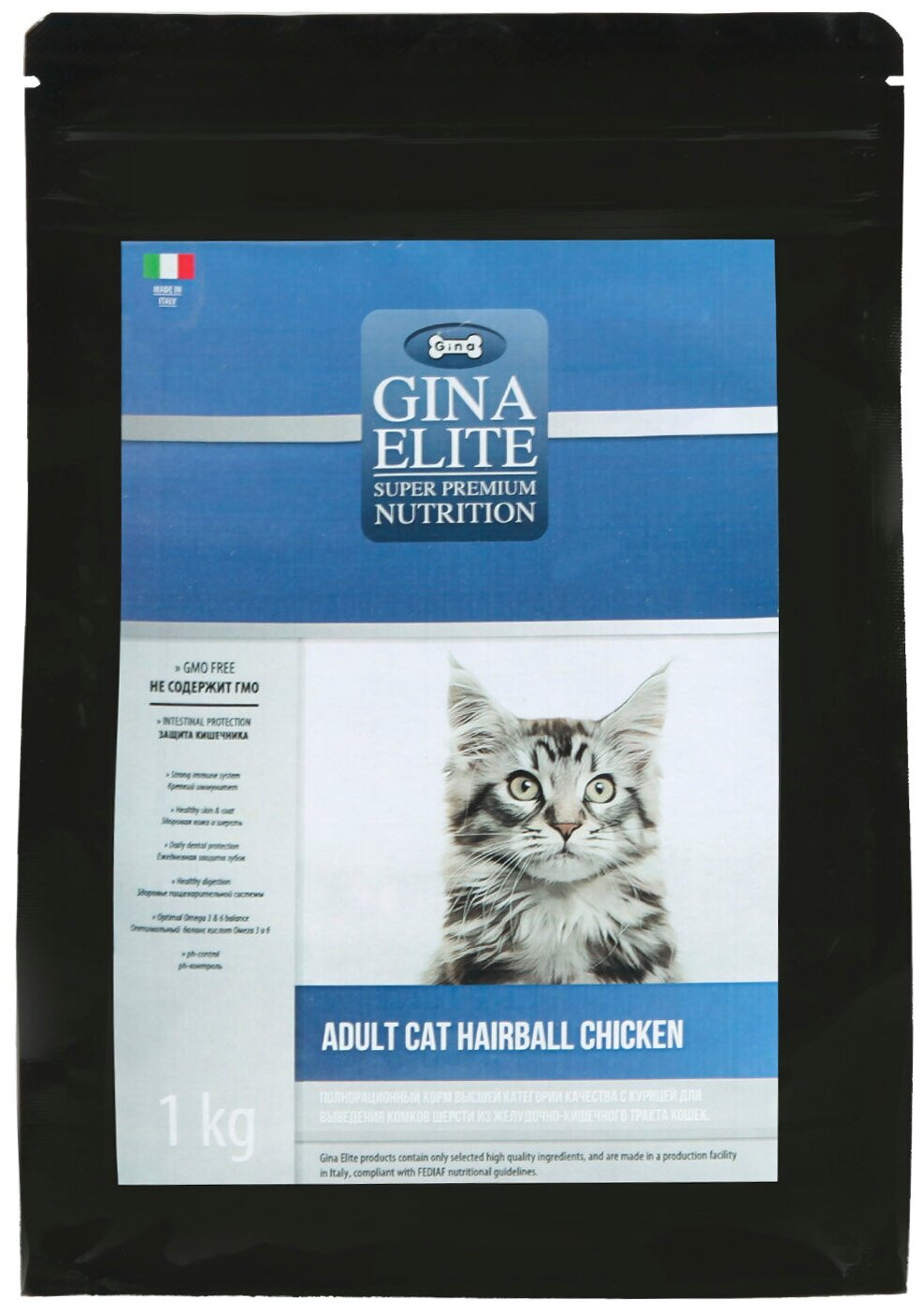 GINA ELITE ADULT CAT HAIRBALL CHICKEN для взрослых кошек для вывода шерсти с курицей (1 кг)