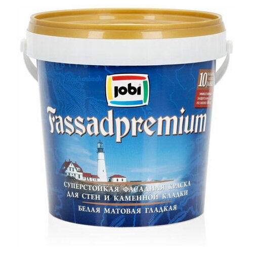 JOBI FASSADPREMIUM Краска фасадная премиум -20С (0,9л) краска акриловая лакра фасадная суперстойкая влагостойкая моющаяся матовая белоснежный 14 кг