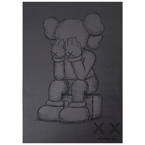 Ковер безворсовый KAWS/Кавс, 120x160см., Kaws Companion, черный на сером фоне