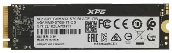 Твердотельный накопитель SSD M.2 2280 1TB ADATA XPG GAMMIX S70 BLADE Client SSD (AGAMMIXS70B-1T-CS) PCIe Gen4x4 with NVMe, 7400/5500, IOPS 350/720K, M