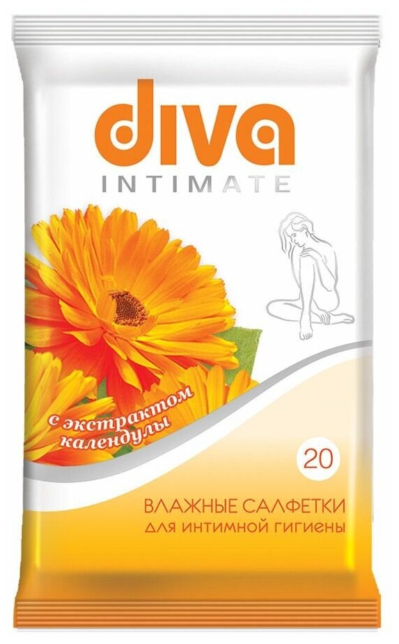 Салфетки влажные Diva с календулой для интимной гигиены, 20 шт.