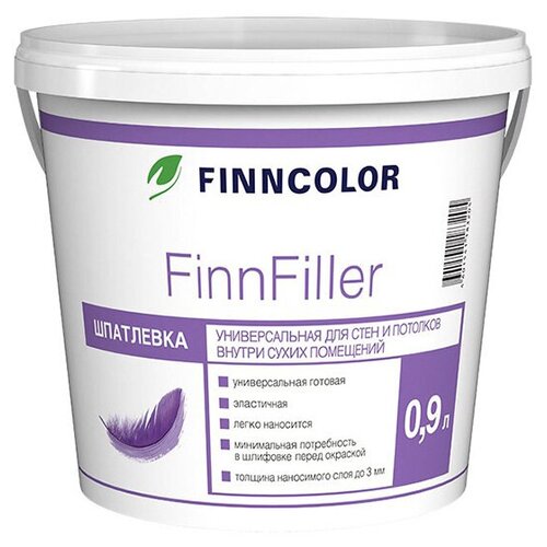 Шпатлевка FINNCOLOR FinnFiller, белый, 0.9 кг шпатлевка финишная для влажных помещений semin 1 5 кг