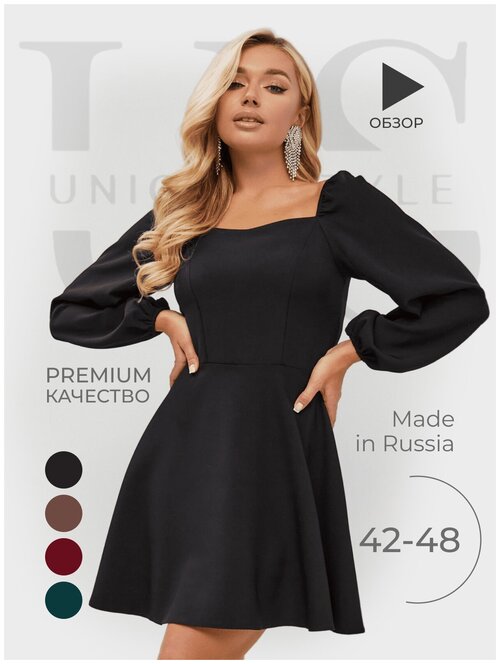 Платье с запахом Unique Style, креп, прилегающее, мини, размер 44, черный
