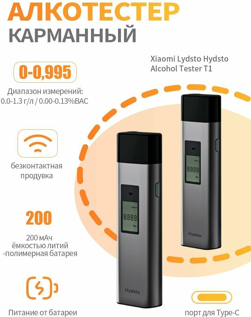 Алкотестер цифровой Lydsto с ЖК-дисплеем и встроенным аккумулятором