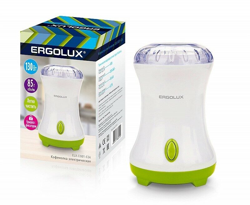 ERGOLUX ELX-CG01-C34 бело-салатовая (электрическая кофемолка130 Вт, 220-240 В,85 гр,), цена за 1 шт.