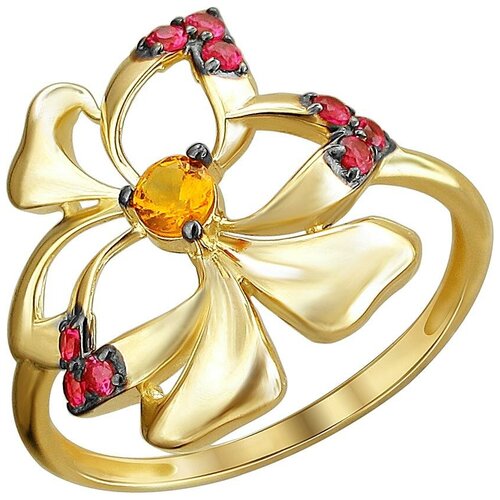фото Эстет кольцо с рубинами и цитрином из жёлтого золота 01к2312017чр-1, размер 17.5