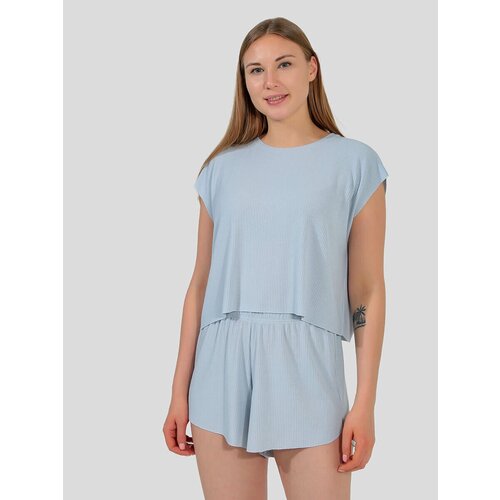 фото Пижама (футболка+шорты) vitacci tr9458-10 женский голубой 62% полиэстер, 33% вискоза, 5% эластан футболка+шорты) женская голубой+62% полиэстер, 33% вискоза, 5% эластан (44-46 (l)