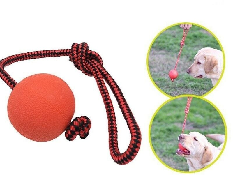 Мяч на веревке для собак. Игрушка мяч каучуковый 6 см - фотография № 2