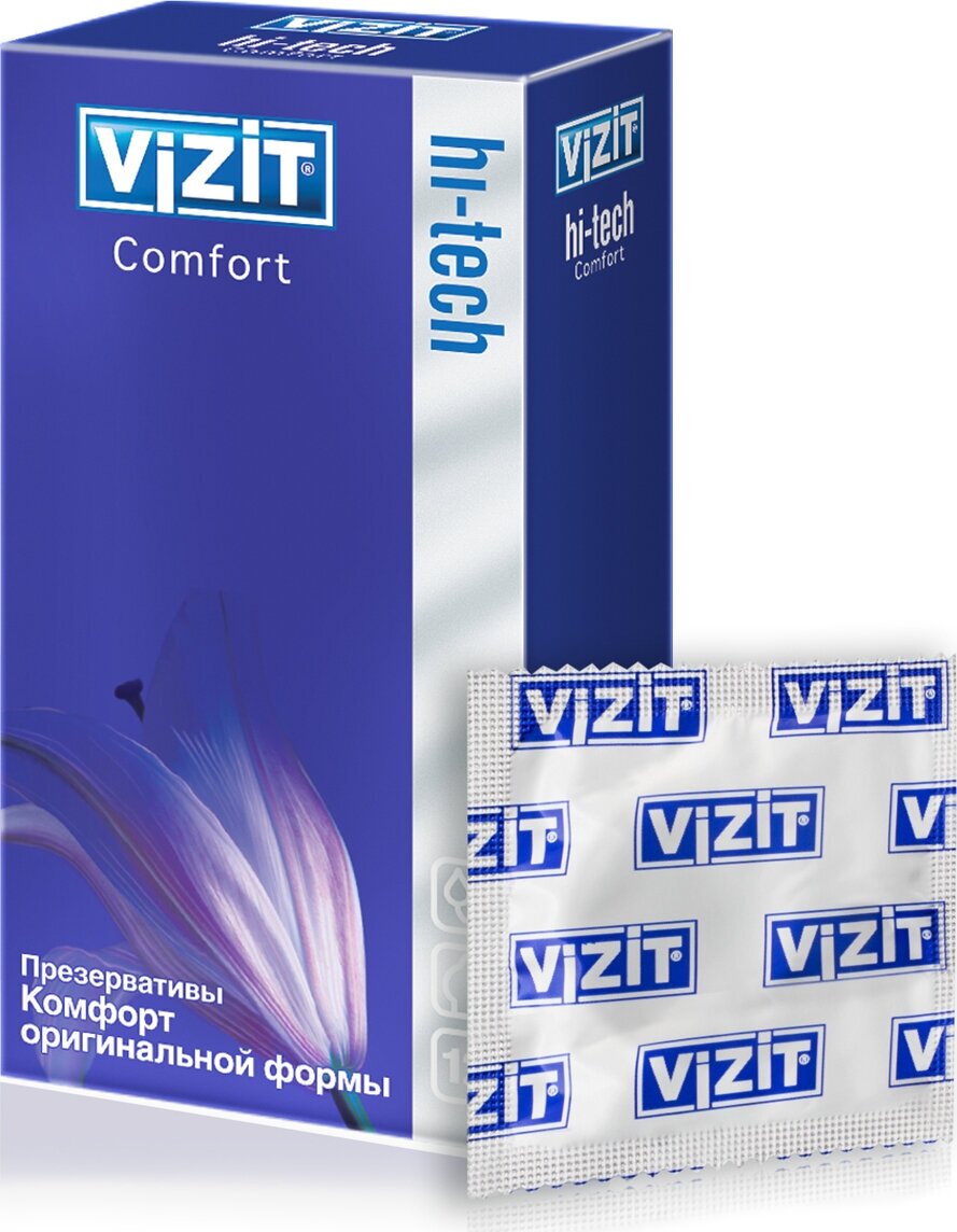 VIZIT Презервативы HI-TECH Comfort, оригинальной формы, 12 шт