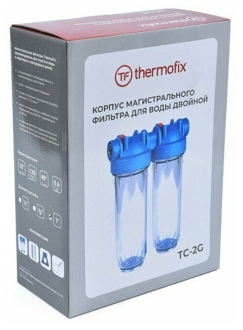 Фильтр для воды магистральный "Thermofix" (1/2 дюйма 10" хол вода прозрачный с картриджем) (ТС-2G)