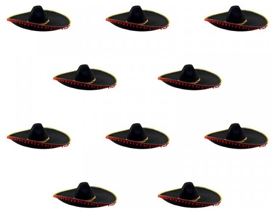 Шляпа "Сомбреро" Черная (Набор 10 шт.)