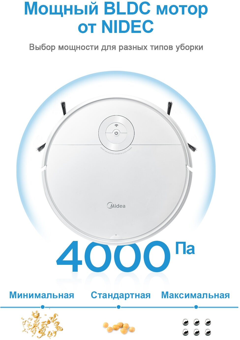 Робот-пылесос с Wi-Fi Midea VCR10W белый сухая и влажная уборка турбо-щетка HEPA-фильтр