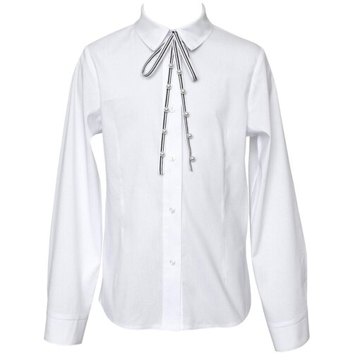 Школьная блуза SLY, на пуговицах, длинный рукав, размер 140, белый