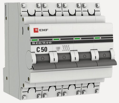 Изображение товара Выключатель автоматический 4п C 50А 4.5кА ВА 47-63 PROxima EKF mcb4763-4-50C-pro