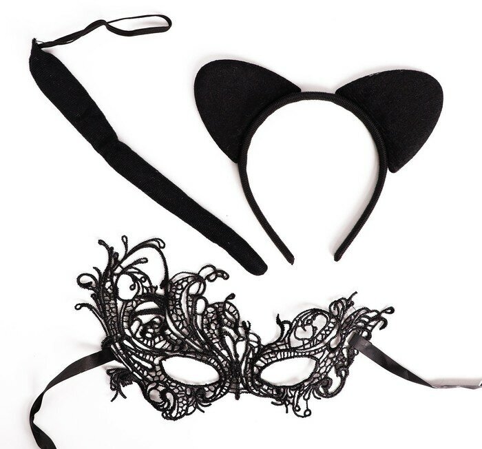 Карнавальный костюм взрослый «Женщина - кошка», ободок, хвостик, маска