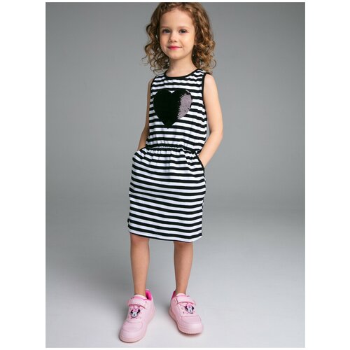 Платье playToday, хлопок, трикотаж, в полоску, размер 116, черный