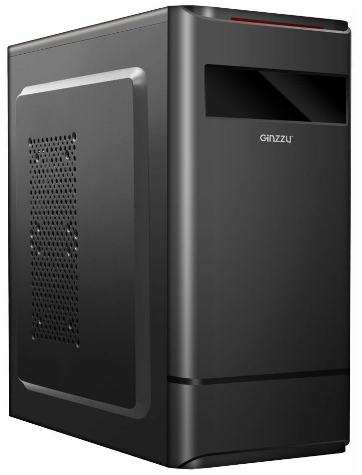 Корпус ATX MidiTower Ginzzu E180 черный (5,25"*1/3,5"*2/2,5"*3/USB 2.0x 2/audio/без БП) ATX, mATX