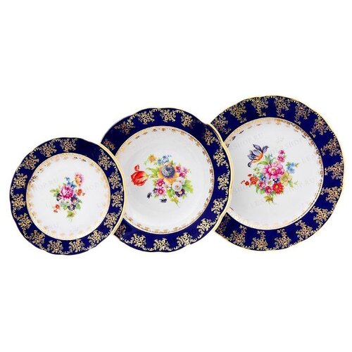 фото Набор тарелок 18 предметов (19, 23, 25 см) leander "мэри-энн /полевой цветок /кобальт" / 157809