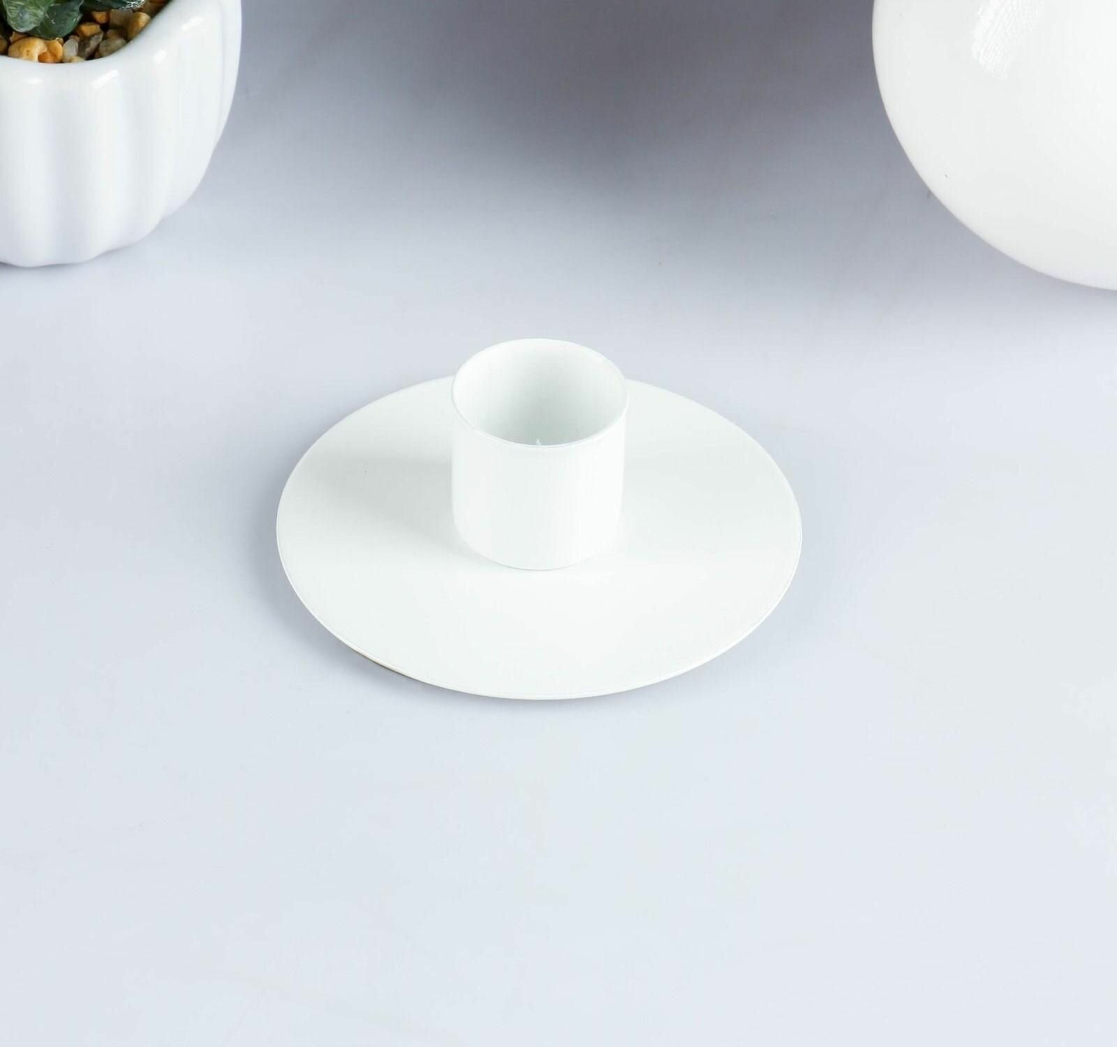 Подсвечник металл на 1 свечу "Круг", 3х7 см, белый - фотография № 5