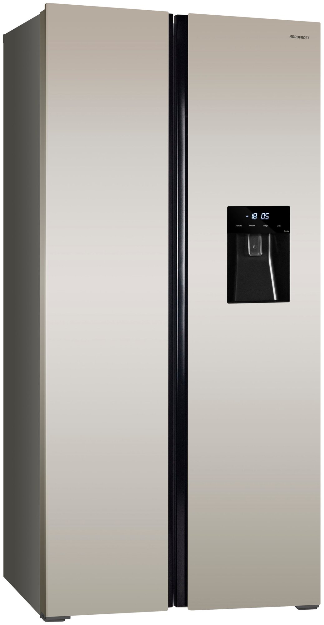 Холодильник NORDFROST RFS 484D NFH, Side-by-Side, отдельностоящий, Total No Frost, инвертор, 472 л объем, цвет шампань - фотография № 1