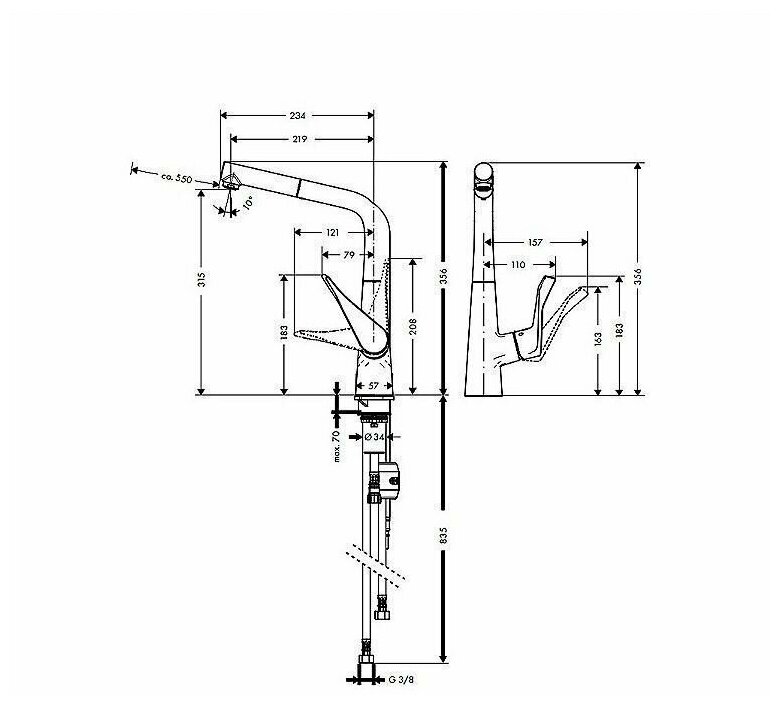 Смеситель для кухни, сталь, Hansgrohe Metris 14821800