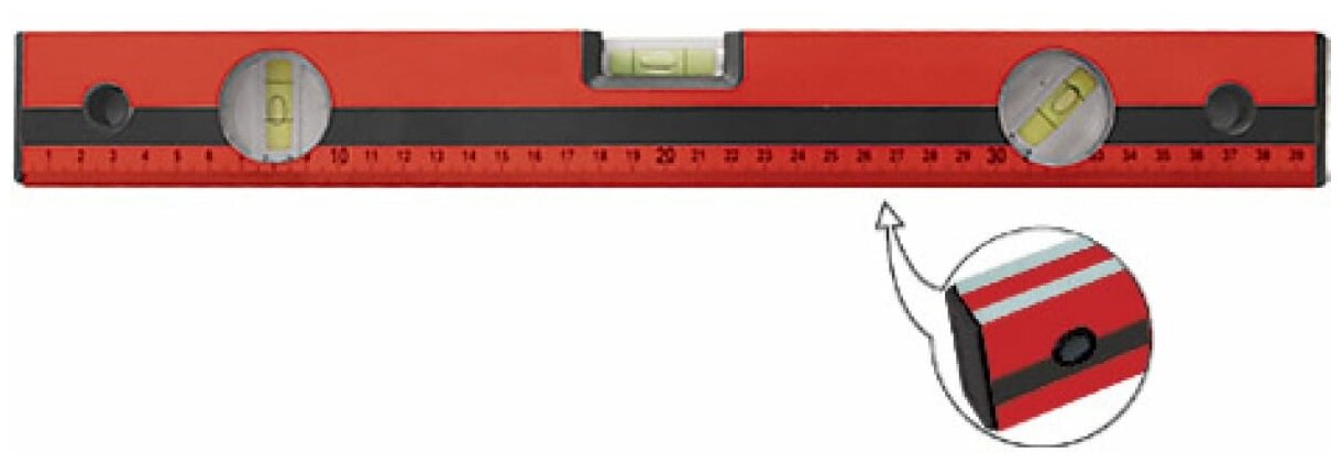 Уровень Оптима, 3 глазка, красный корпус, фрезерованная рабочая грань, шкала 600 мм KУРС 18023 - фотография № 2