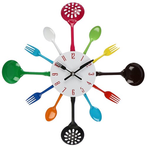фото Часы настенные, серия: кухня, "вилки, ложки, поварешки", разноцветные, d=42 см, микс 3110360 .