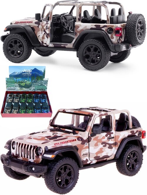 Металлическая машинка Kinsmart 1:34 «2018 Jeep Wrangler Camo Edition (Открытый верх)» инерционный / Коричневый